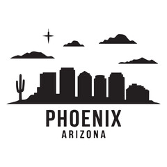 Obraz premium Phoenix skyline silhouette. Landscape Phoenix, Arizona. Vector illustration. Vector black silhouette. with white background.
