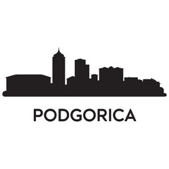 Fototapeta premium Podgorica skyline silhouette. Landscape Podgorica, Montenegro. Vector illustration. Vector black silhouette. with white background.