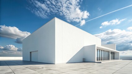 Modern minimalist architecture with clean lines and bright sky offers a sense of serenity and spaciousness