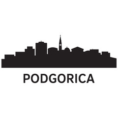 Fototapeta premium Podgorica skyline silhouette. Landscape Podgorica, Montenegro. Vector illustration. Vector black silhouette. with white background.