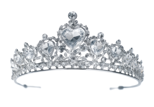 Silver tiara with clear gems. A princess-style tiara, a circular headband with faceted gemstone accents
