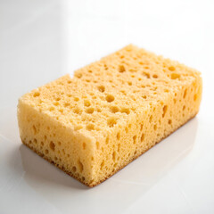 A bright, porous cleaning sponge with a soft yellow surface.