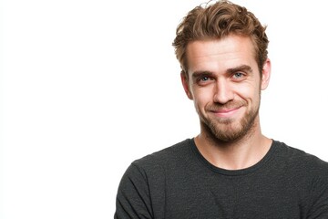 Obraz premium Smiling young man gazing at the camera against a white backdrop