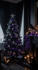 Fototapeta premium Darkly Elegant Christmas Ambiance with a Splendor of Purple and Silver Ornaments