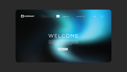 Modern website homepage design with welcome message and sleek blue gradient background template