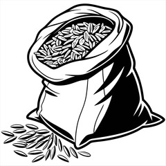 vector illustration of Open Sack of Rice
