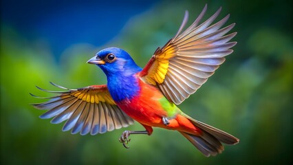 Colorful Painted Bunting in Flight — Vibrant Songbird Spread Wings
