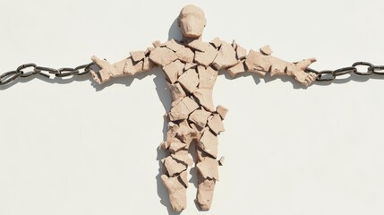 A symbolic depiction of freedom, illustrating a figure breaking free from chains, representing liberation and resilience.