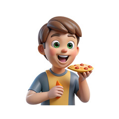 Hungry Boy Eating Pizza Transparent Clipart