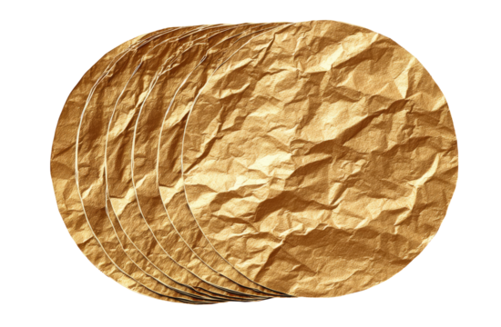 Crinkled golden paper circles stacked