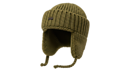 Cozy knitted ushanka hat isolated on transparent background