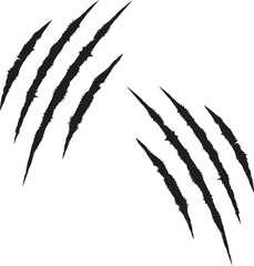 Two sets of black claw scratch marks vector design, perfect for animal attack illustration, wild predator graphics, beast tear effects, and aggressive ripped surface artwork. © Sk