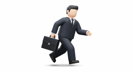 3D vector icon of a business person carrying briefcase, plain white background