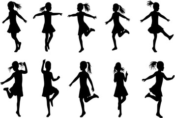 Kid, little girl dancing silhouettes. Good use for symbol, web icons, logo, or any design you want.
