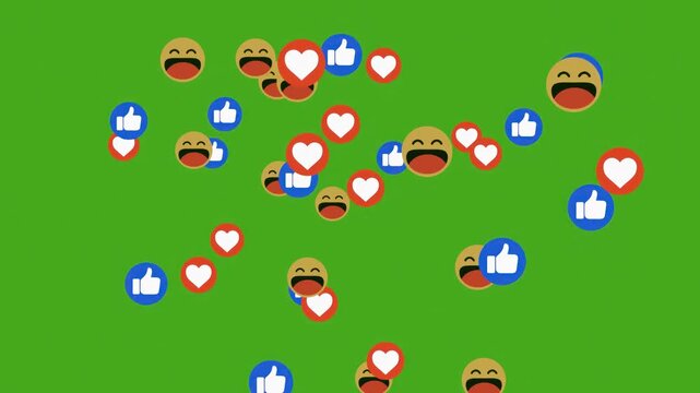 like and heart and smile emoji social media live video isolated on green screen comment chat communication.