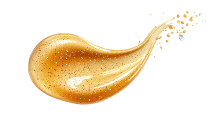 Pale orange vitamin C serum swatch, translucent with glossy finish, drop shape on white background. Transparent background