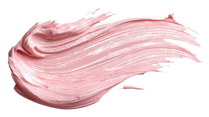 Light pink cosmetic cream smear swatch, silky smooth texture, blush cream stroke isolated on a white background. Transparent background