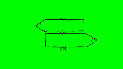  Wooden Direction Sign Vector with Grass and Snow on Green Background, Cartoon Vector Icons with Green Screen Background – Direction Signs, 