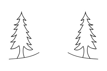 Two minimalist single line drawings evergreen trees pine nature