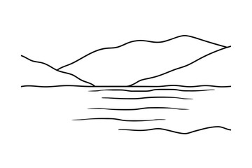 Minimalist line drawing mountains water abstract calm
