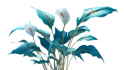 Abstract teal blue foliage with white flower accents