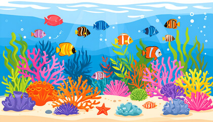 Colorful Reef Fish  Coral Scene.