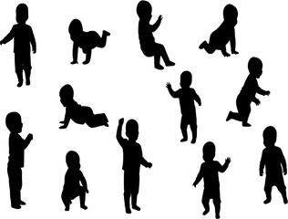 Silhouettes active playful babies and children
