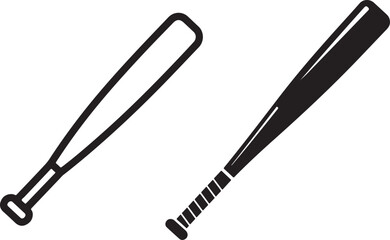 Baseball Bat Icons: Outline and Filled Vector Illustration