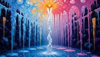 A dreamlike waterfall of colorful splendor