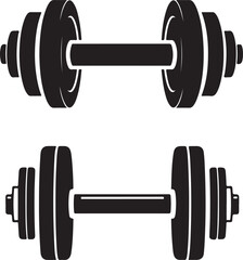 Black Dumbbell Vector Illustration, Fitness Gym Equipment Icons Set