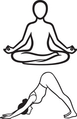 Yoga positions illustration in black and white