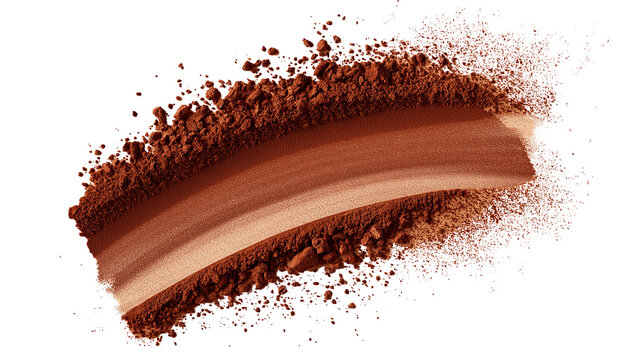 Chocolate brown contour powder stroke with natural matte texture, realistic fine dust, isolated on beige background, PNG format