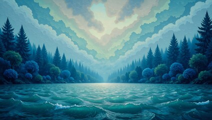 Tranquil waters reflecting a dreamy sky above