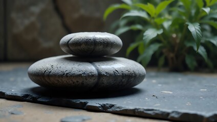 Stacked stones on slate  a harmony of nature s elements