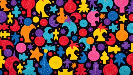 Colorful abstract shapes against a dark background
