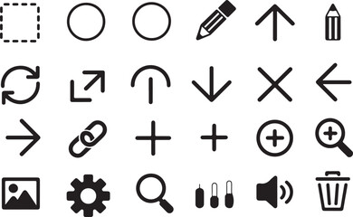 A comprehensive collection of black and white interface and design vector icons