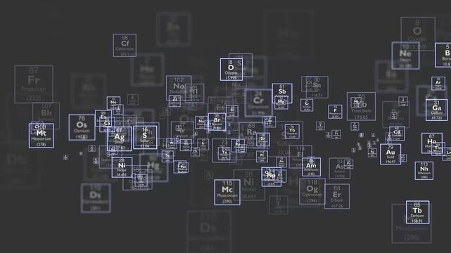 4K animated Periodic table background video, Periodic table of the Elements - Chemistry, Animated of a random periodic table Background of the chemical elements.