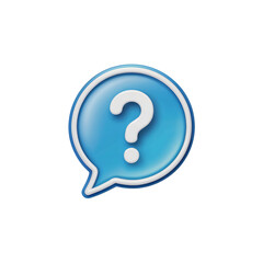 3D blue speech bubble with white question mark &ndash; help, FAQ, customer support, online communication and query icon for web, apps, and digital design.