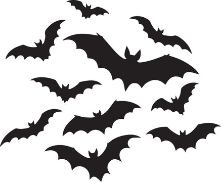 Vector art of bats silhouettes flying isolated on white background, vector illustration design
