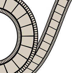 Fototapeta premium Stylized film strip forming a curve and straight line. Cinema and movie production concept for entertainment industry design.