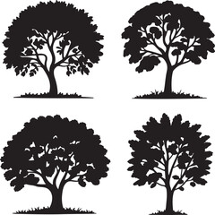 Tree Silhouette Vector Set – Black Outline Icons of Diverse Tree Shapes for Nature and Landscape Design