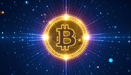 Glowing Bitcoin Digital Currency.