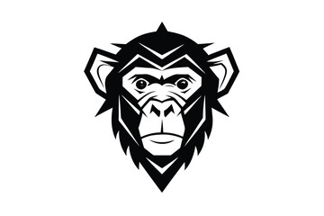 Abstract Monkey Head Illustration, Geometric Style, Black and White, Isolated