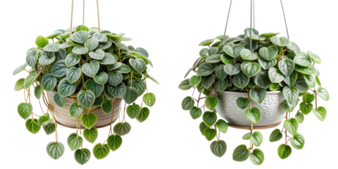 Two Peperomia Watermelon Hanging Plants, Isolated on Transparent Background, Potted Plants, Houseplants, Peperomia, Hanging Plant, Green Plant