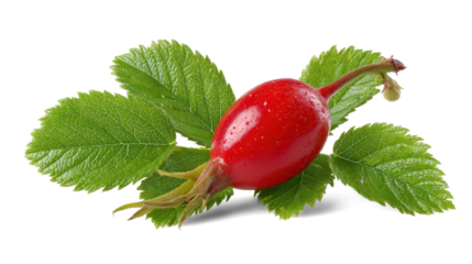 Rose hip with leaf on white