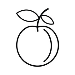 Simple Line Art Illustration: Fresh Peach with Leaves, Minimalist Design, Clean Style