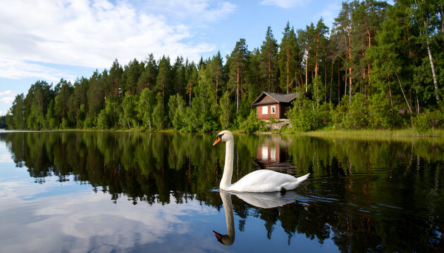 Swan lake cabin summer serenity. - Powered by Adobe