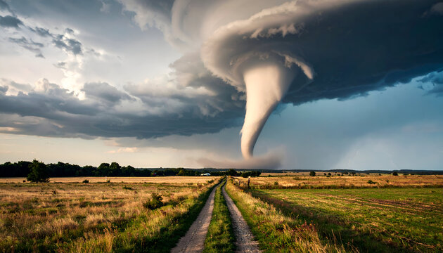 Powerful Tornado over Rural Field.