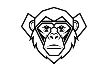 Geometric Monkey Face Outline, Bold Angular Design on White Background Art