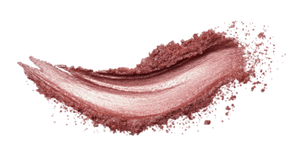Rose gold shimmer powder stroke with glowing metallic finish, isolated on pastel pink background, PNG format
